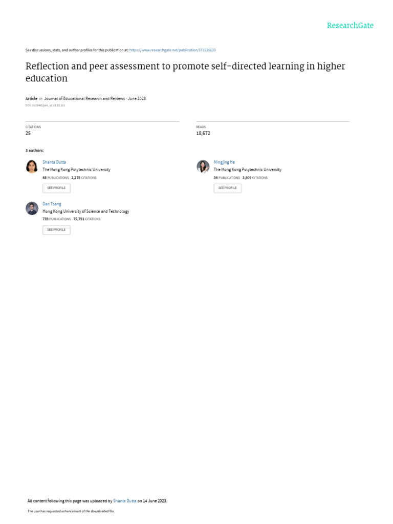 Reflection & Peer Assessment in Education | PDF | Educational ...