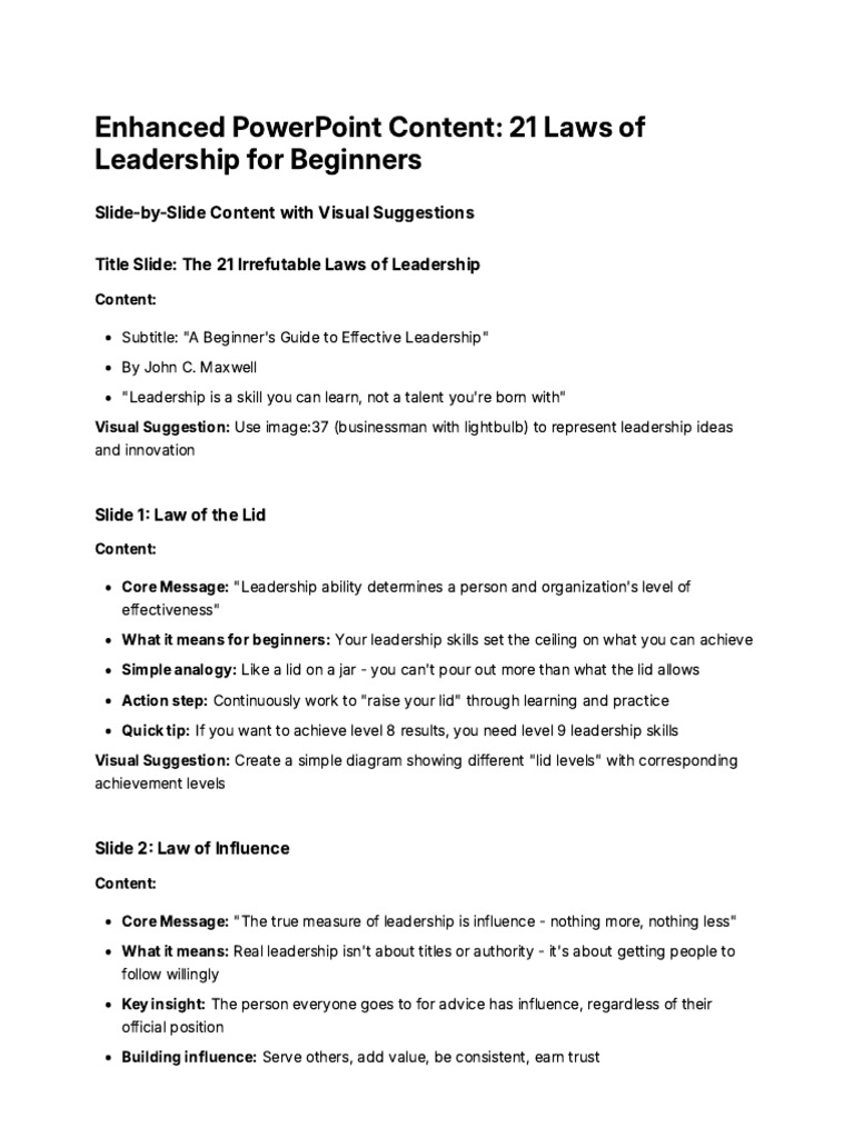 21 Laws of Leadership: A Beginner's Guide | PDF | Leadership | Attitude (Psychology)
