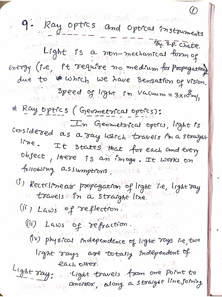 Ray Optics and Optical Instruments CBSE Board Notes | PDF
