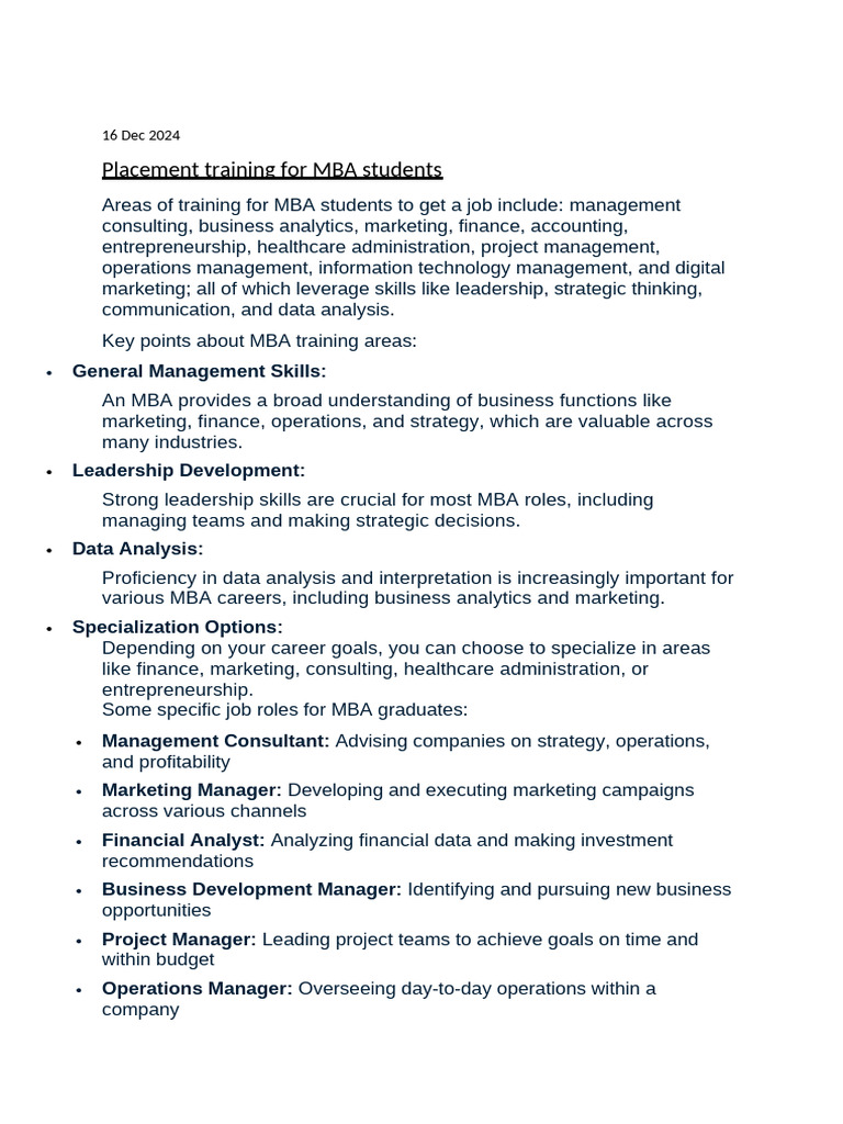 MBA Job Market Trends and Skills | PDF | Master Of Business ...