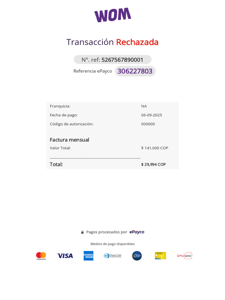 Transacción Rechazada ePayco 06-09-2025 | PDF