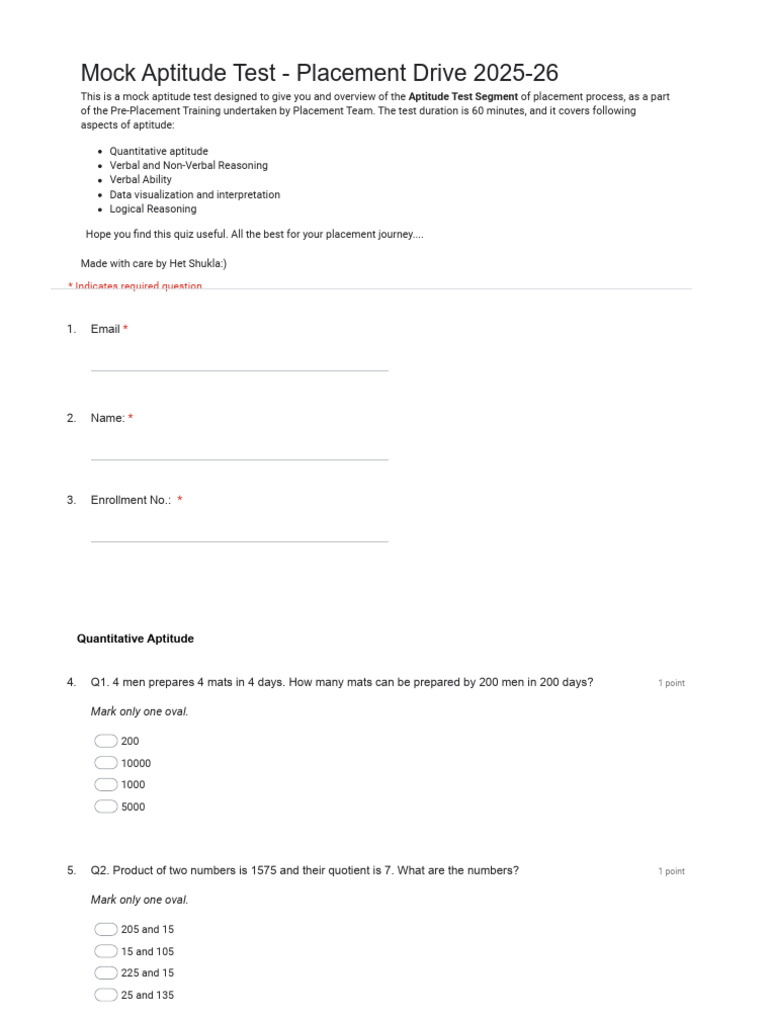 Mock Aptitude Test for Placement 2025-26 | PDF | Loans | Interest