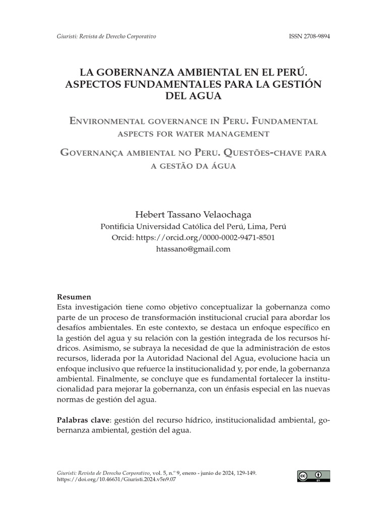 Gobernanza Ambiental y Gestión del Agua en Perú | PDF | Sustentabilidad ...