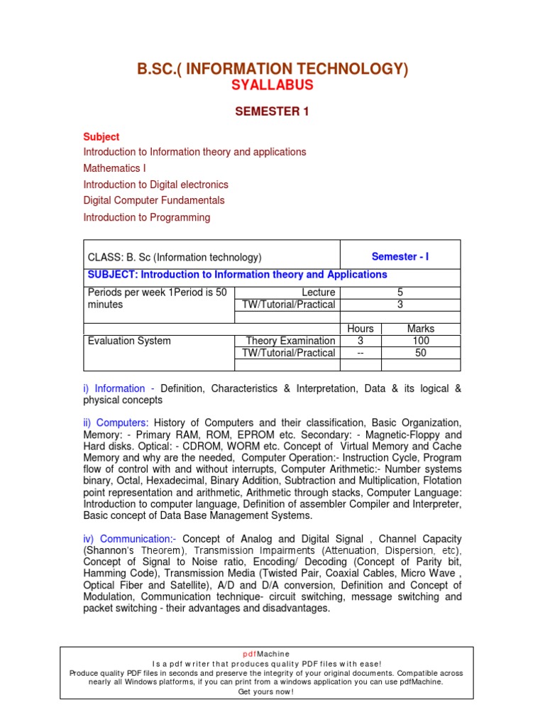 B.Sc IT Semester 1 Syllabus Overview | PDF | Computer Network | Object ...