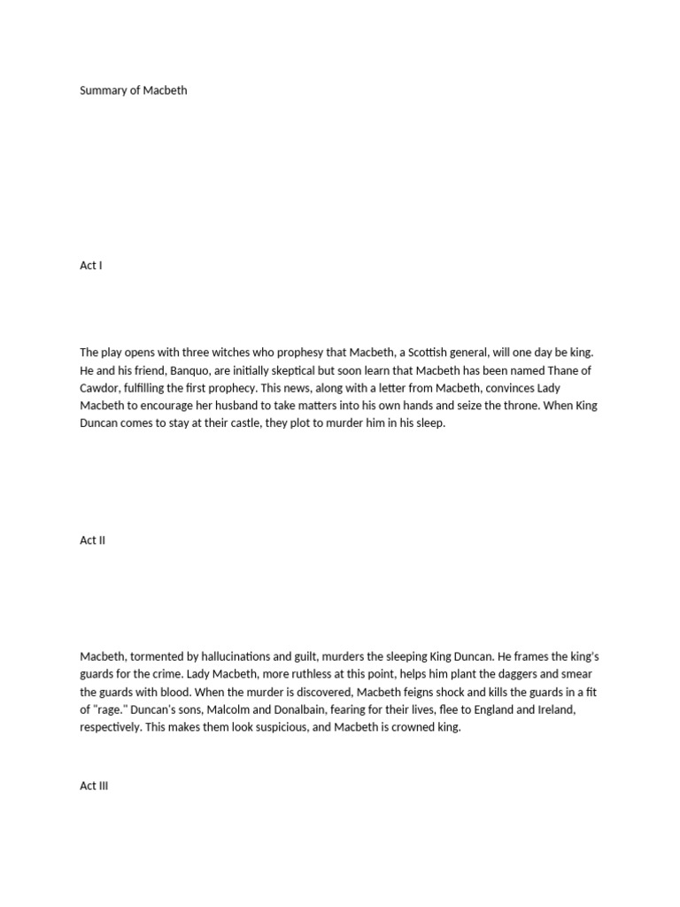 Macbeth: A Tragic Summary of Acts | PDF | Macbeth | Shakespearean Tragedies