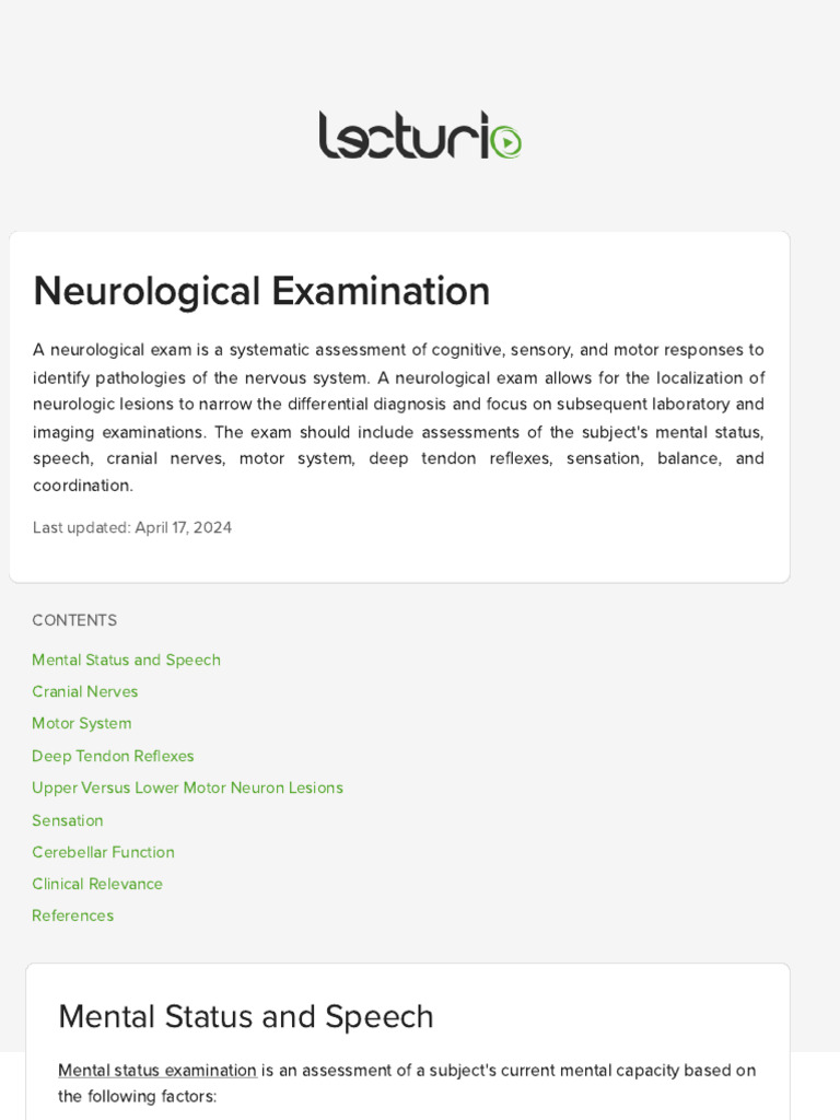 Comprehensive Neurological Examination Guide | PDF | Cerebellum ...