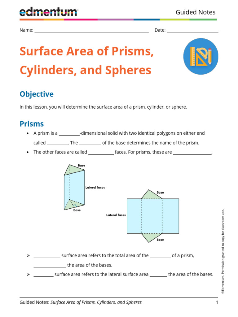 Surface Area of Prisms and Cylinders | PDF | Area | Geometric Objects