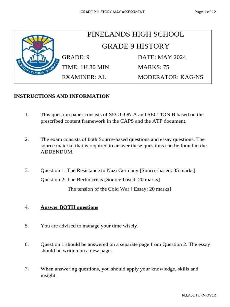 Grade 9 May Exam 2024 | PDF | The Holocaust | World War II