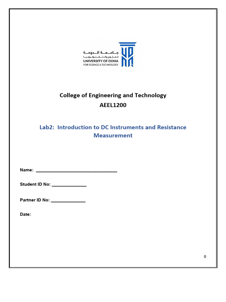 AEEL1200 Lab 2 DC Instrument and Resistance Measuremant 2 | PDF ...