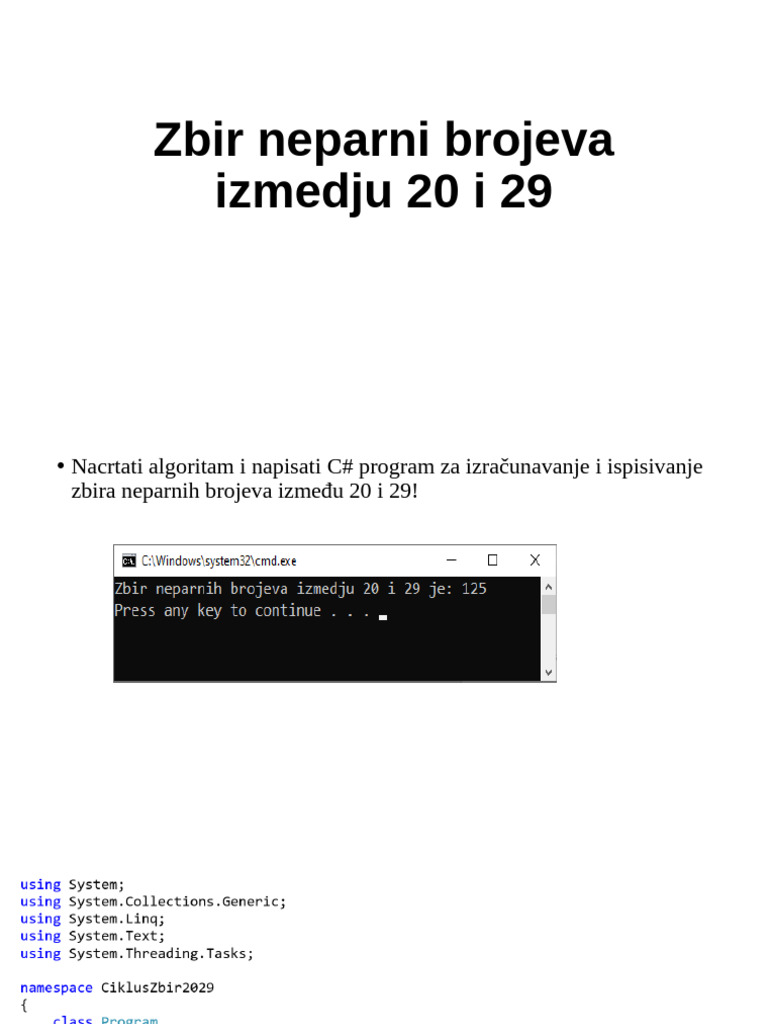 Zbir Neparni Brojeva Izmedju 20 I 29 | PDF