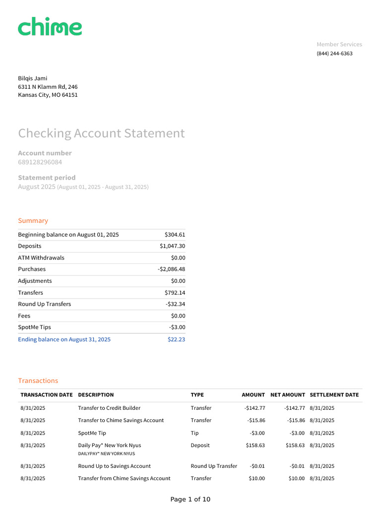 Checking Account Statement | PDF | Credit Card | Transaction Account