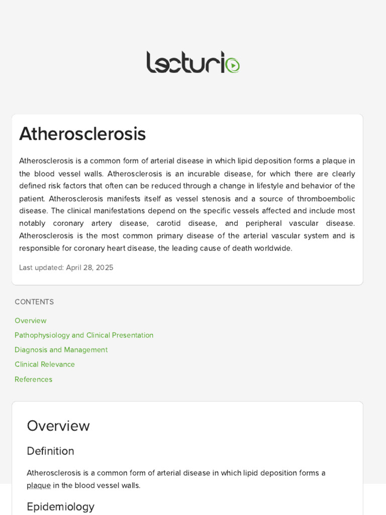 Understanding Atherosclerosis Risks and Management | PDF ...