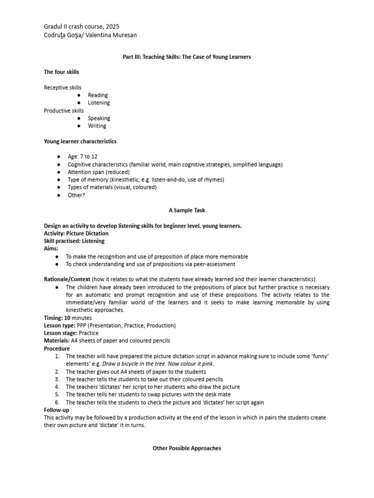 Teaching Skills for Young Learners | PDF | Learning | Psychological ...