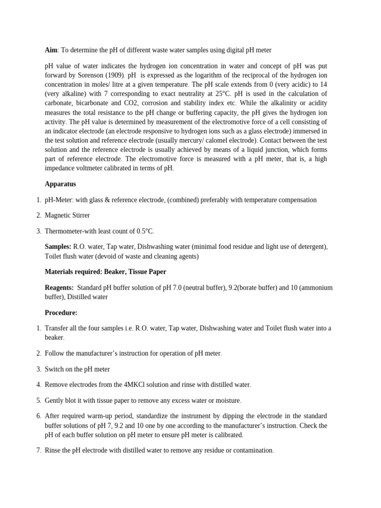 pH and Total Solids in Wastewater Analysis | PDF | Ph | Filtration