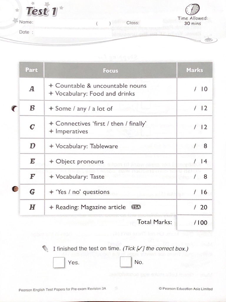 Primary 3A Test 1 | PDF