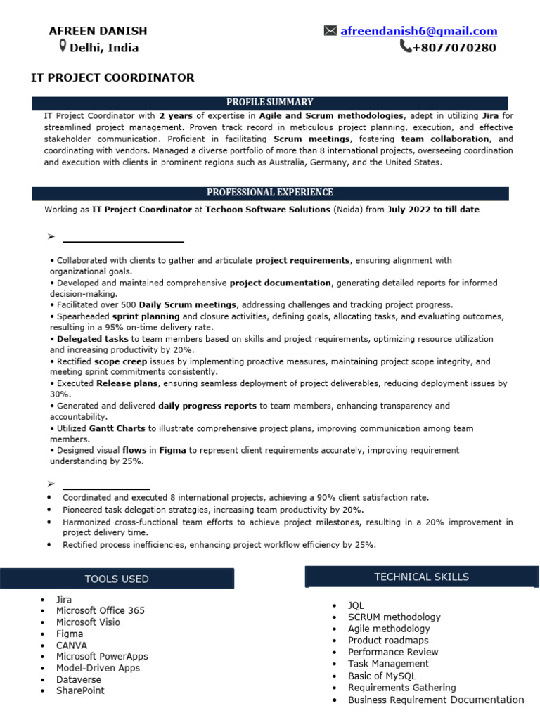 IT Project Coordinator Profile Summary | PDF | Scrum (Software ...