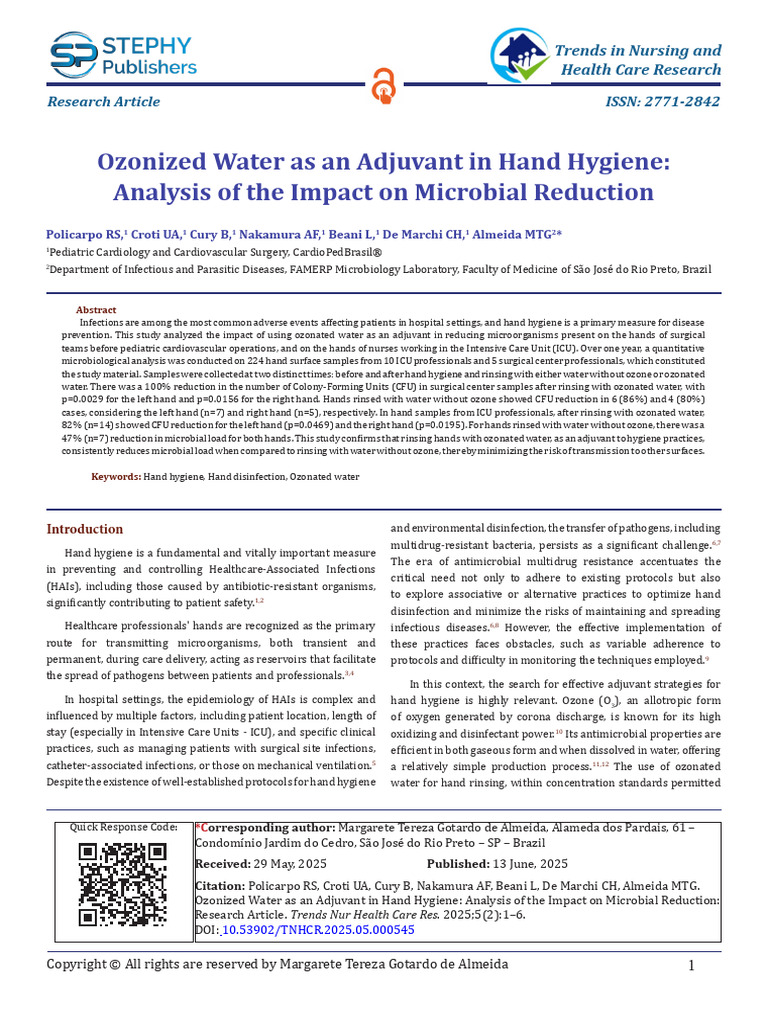 Ozonized Water's Role in Hand Hygiene | PDF | Hand Washing ...