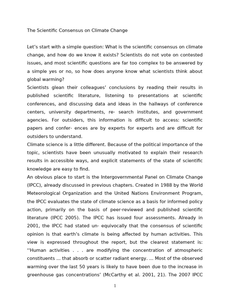 Scientific Consensus on Climate Change | PDF | Intergovernmental Panel ...