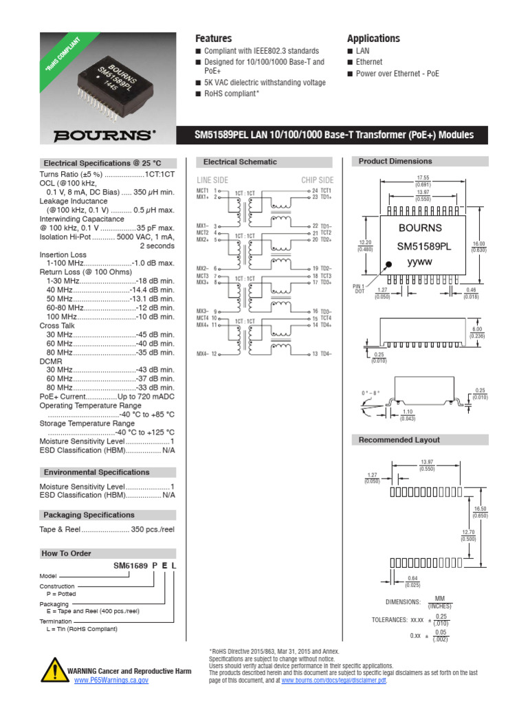 10/100/1000 Base-T PoE+ Transformer Module | PDF | Alternating Current ...