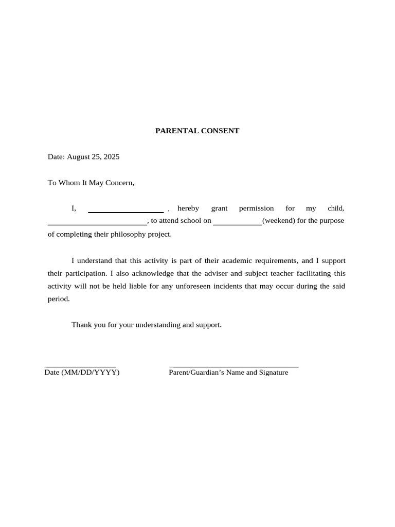 Parental Consent for School Activity | PDF
