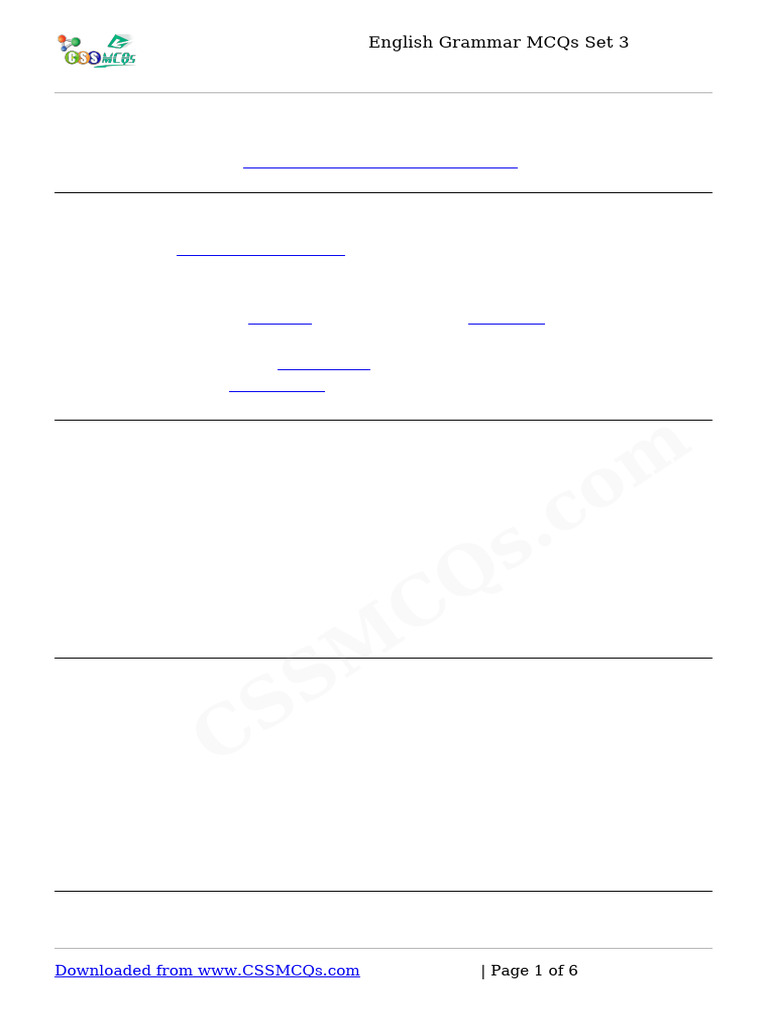 English Grammar MCQs Set 3 for Exams | PDF | English Grammar | English ...