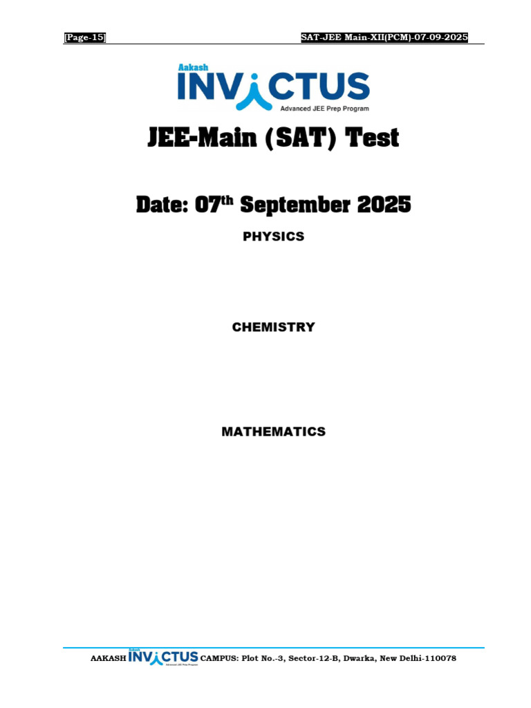 JEE Main Test for Class XII - 2025 | PDF