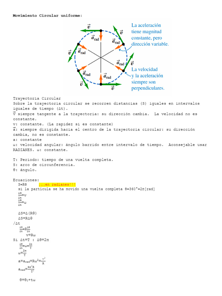 Movimiento Circular Uniforme: Conceptos y Ecuaciones | PDF | Velocidad ...
