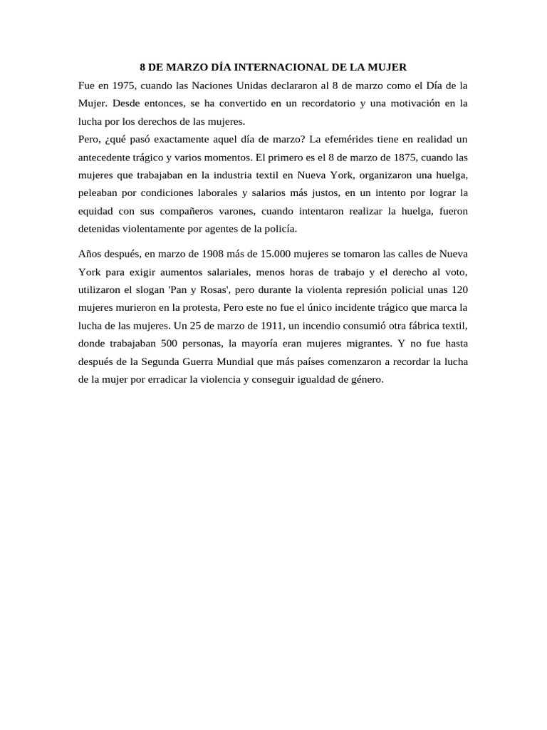 8 de Marzo Día Internacional de La Mujer | PDF
