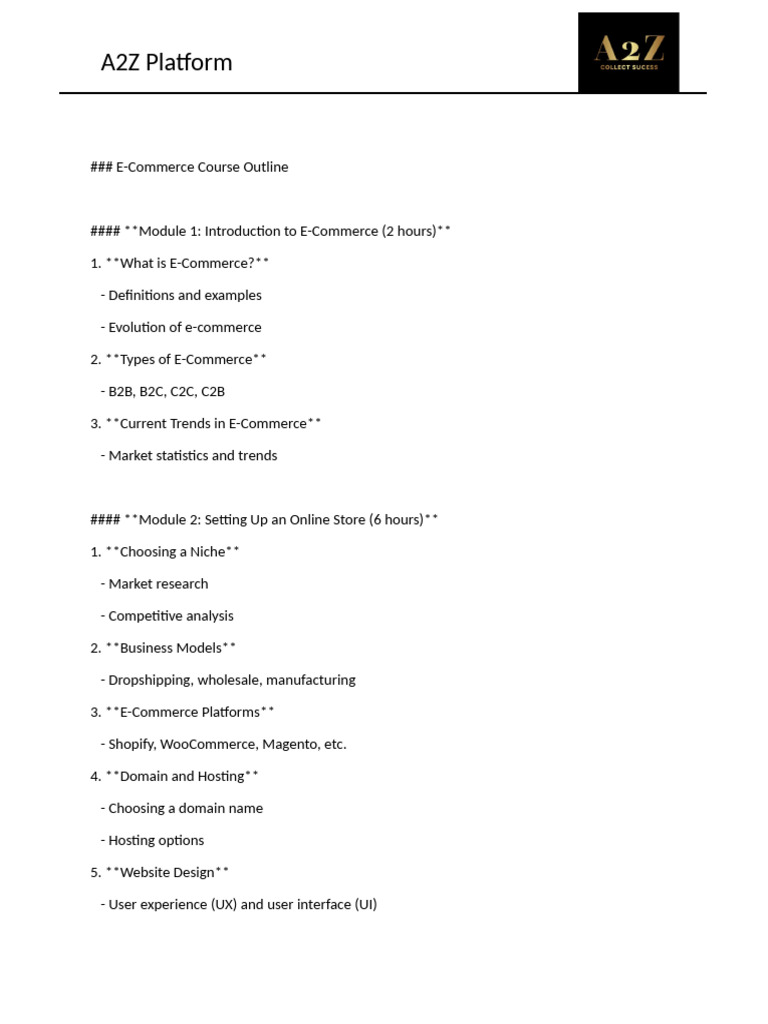 E-Commerce Course Outline Overview | PDF