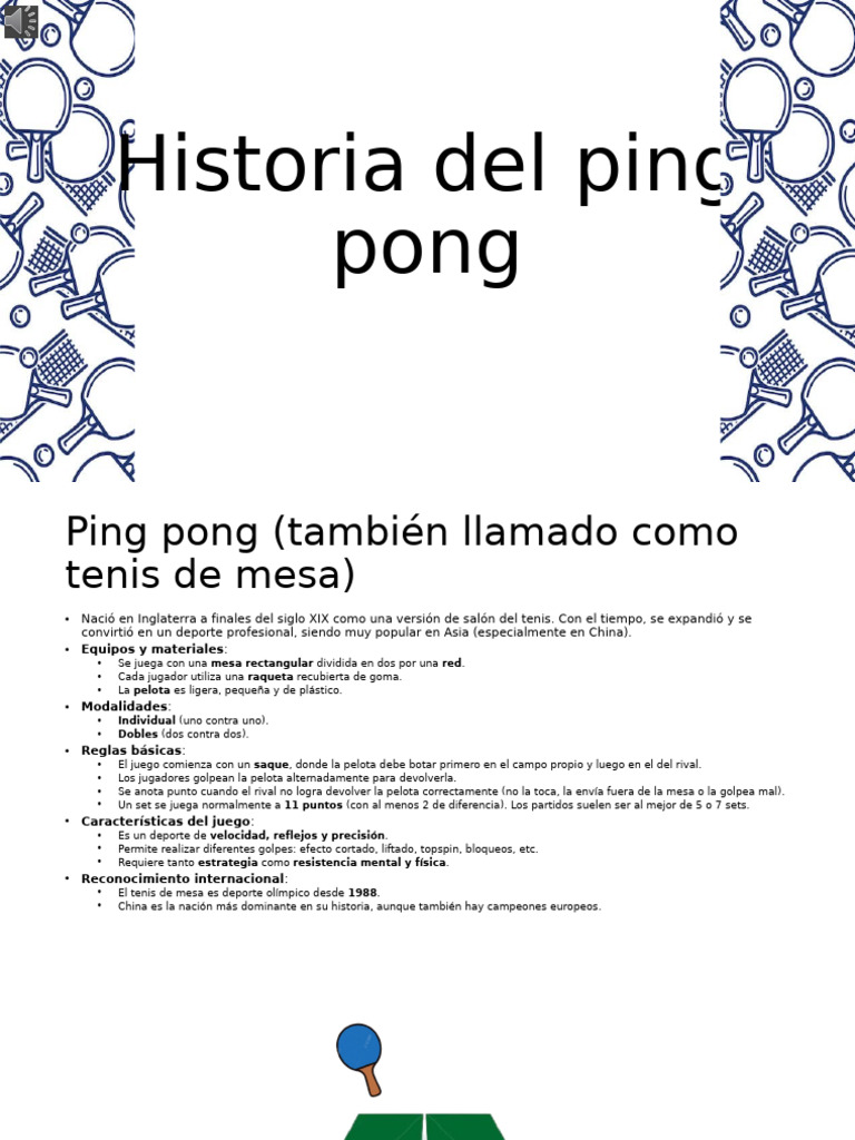 Historia y reglas del ping pong | PDF