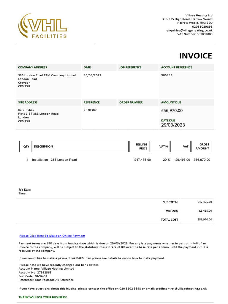 Invoice for Heating Installation Services | PDF | Value Added Tax ...