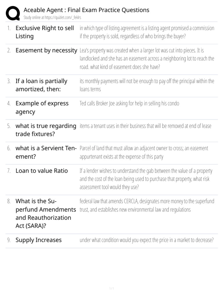 Aceable Agent Final Exam Questions | PDF