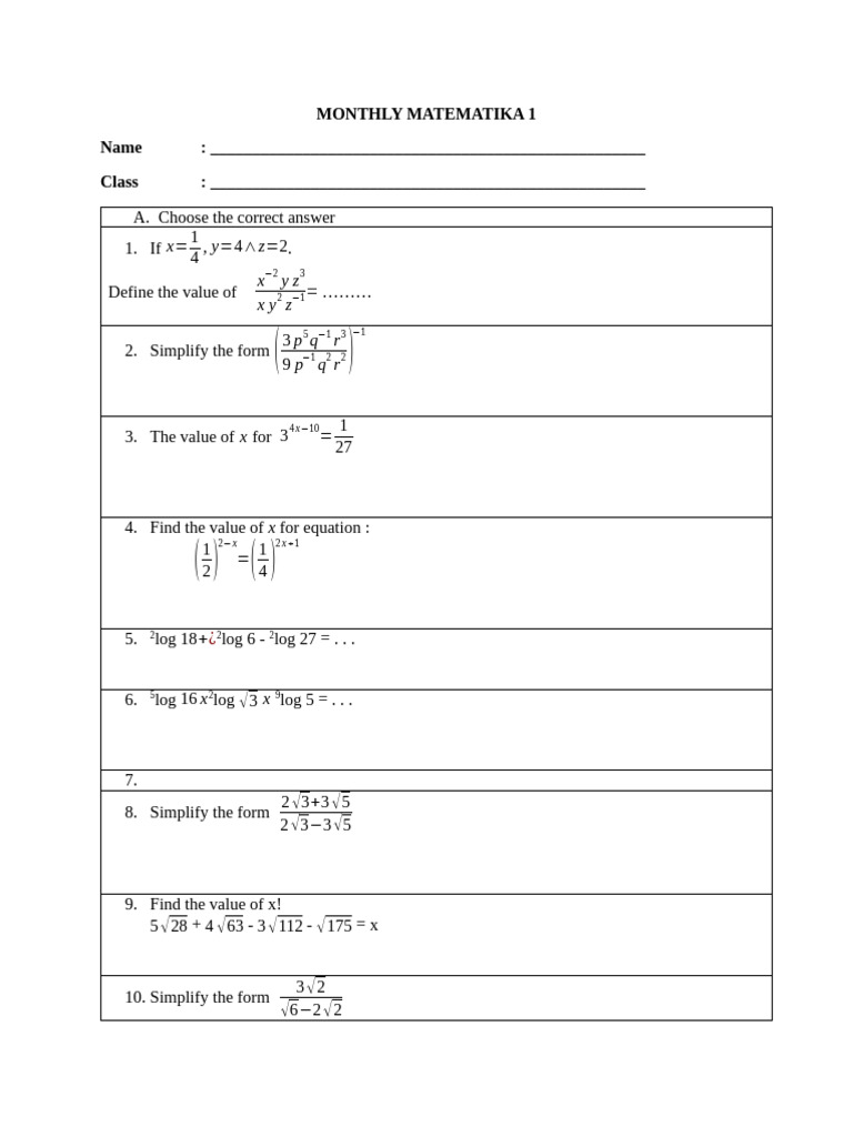 Monthly Mathematics Practice Questions | PDF