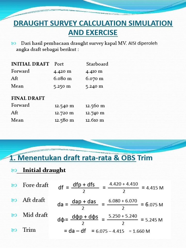 Draught Survey Calculation Simulation and Exercise | PDF