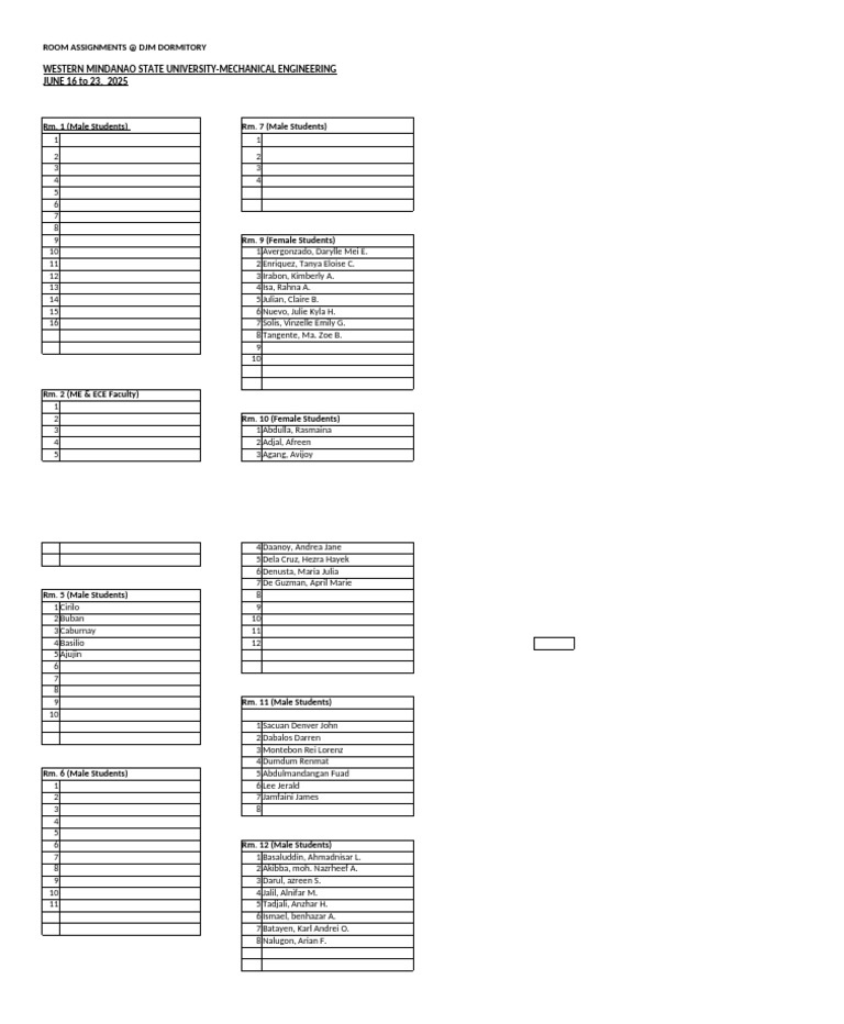Room Assignment Room5 | PDF