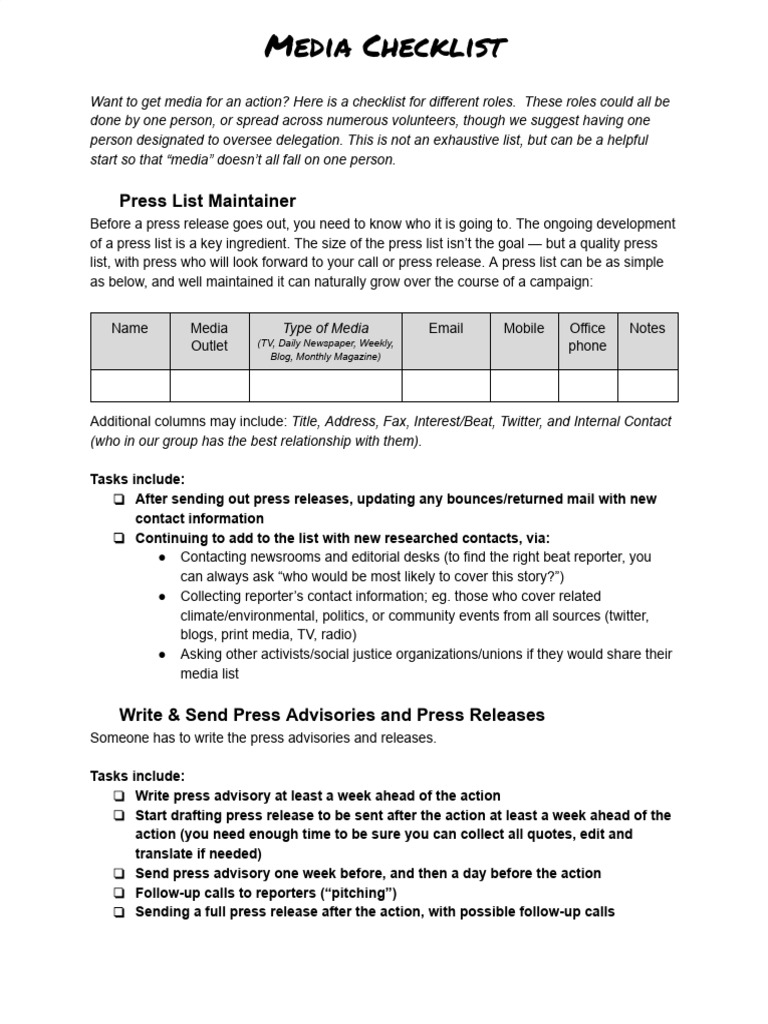 Copia de Media Action Checklist - Documentos de Google | PDF | Mass ...