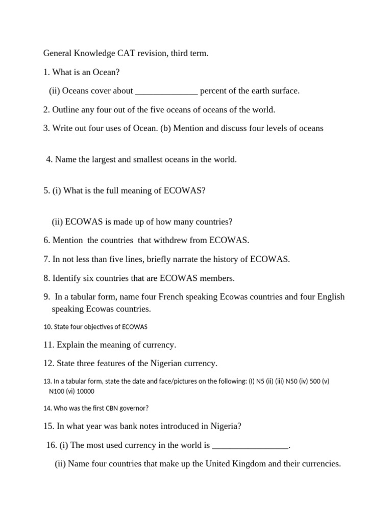 CAT Revision: Oceans and ECOWAS Facts | PDF
