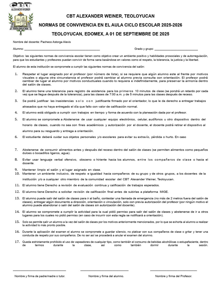 Normas de Convivencia Escolar 2025-2026 | PDF
