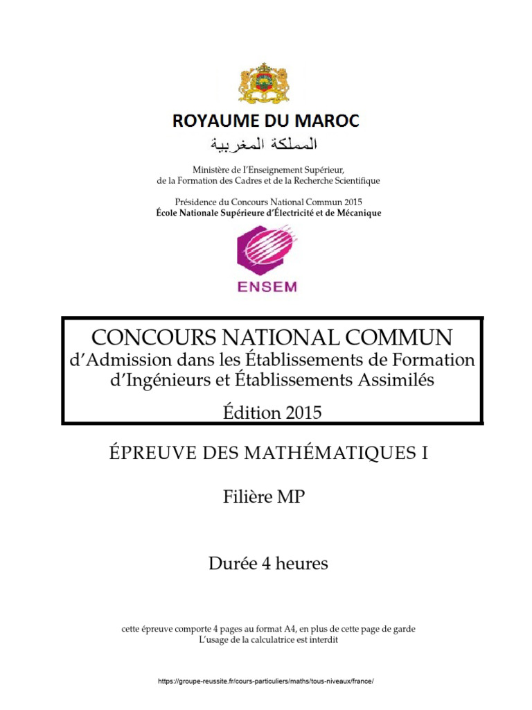 Concours Maths 2015 - Filière MP | PDF | Matrice (Mathématiques ...