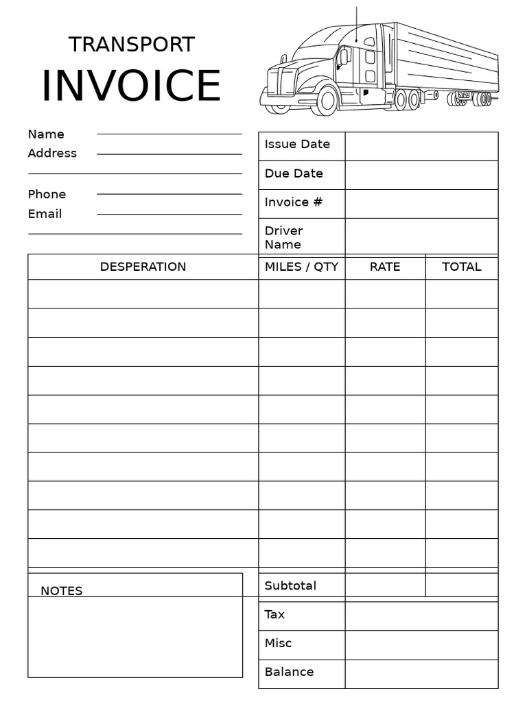 Transport Invoice Template | PDF