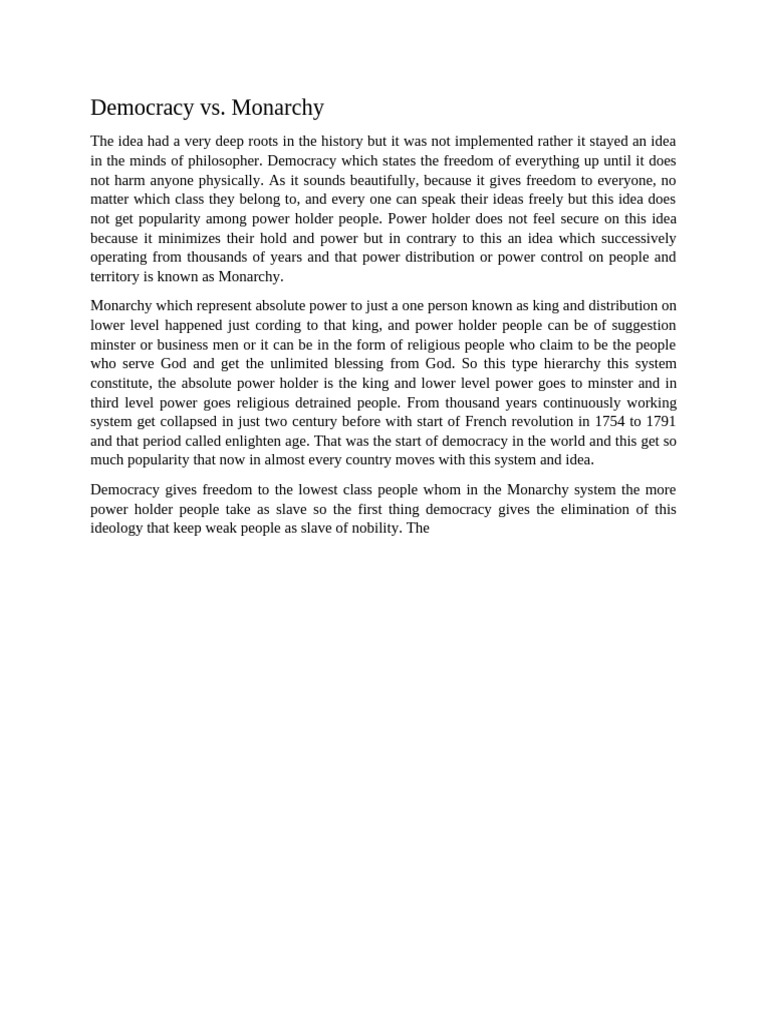 Democracy vs. Monarchy: Power Dynamics Explained | PDF
