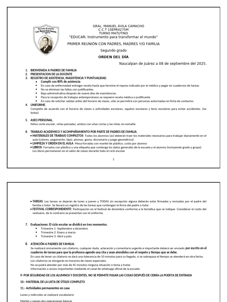 Reunión de Inicio Ciclo Escolar 2025 | PDF
