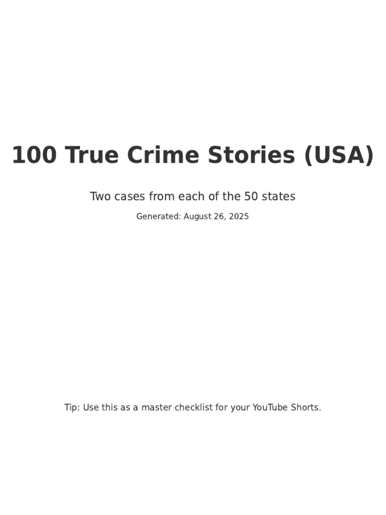 100 True Crime Stories by State | PDF | Murder | Crimes