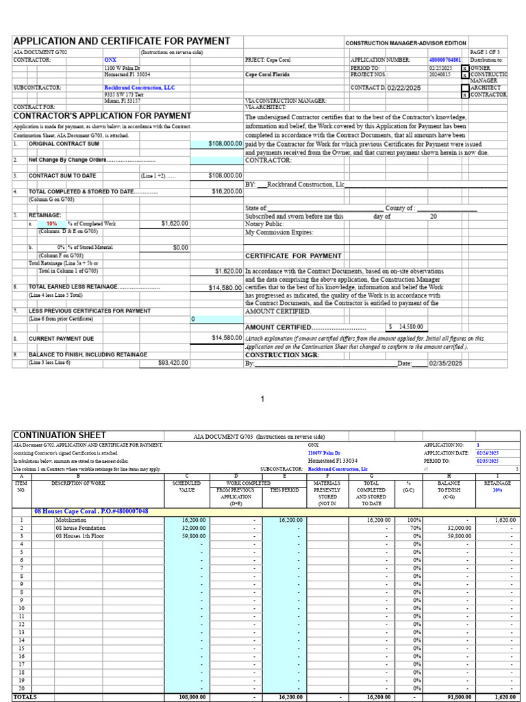 AIA G702 Payment Application Form | PDF