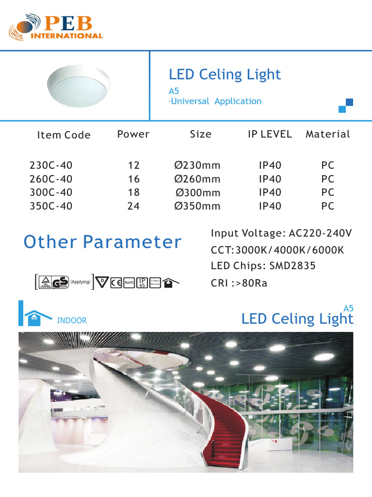 LED Ceiling Light Specifications & Features | PDF
