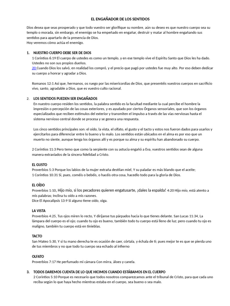 Engaño de Sentidos y Cuerpo Espiritual | PDF | Sentidos