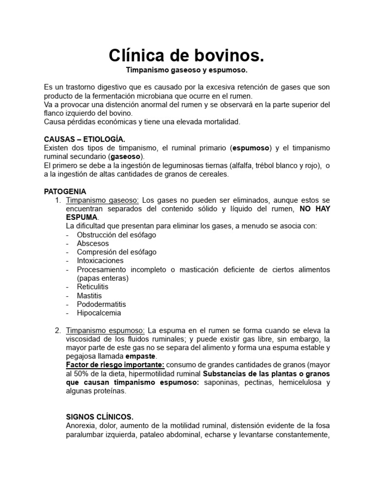 Timpanismo en Bovinos: Tipos y Tratamiento | PDF