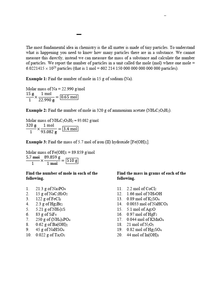 Grams to Moles Conversion Practice | PDF | Mole (Unit) | Chemistry