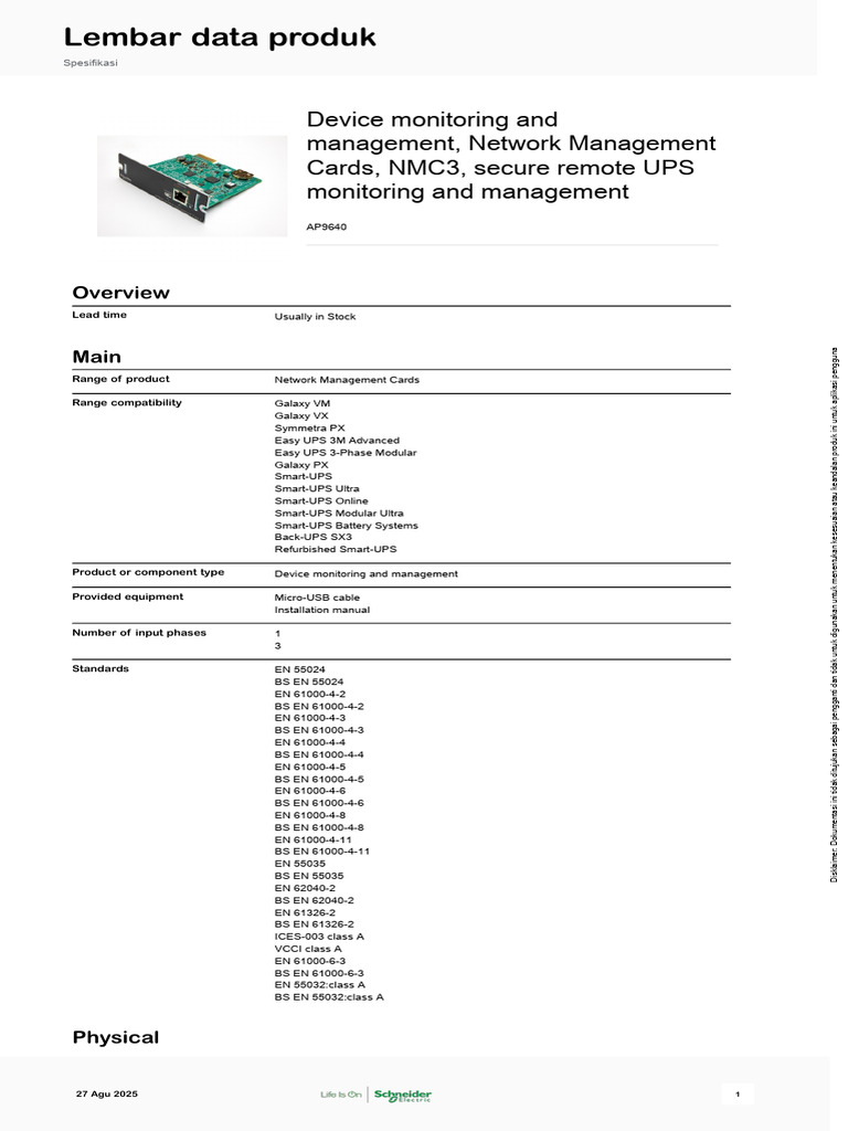 AP9640 Network Management Card Overview | PDF | Internet Protocols ...
