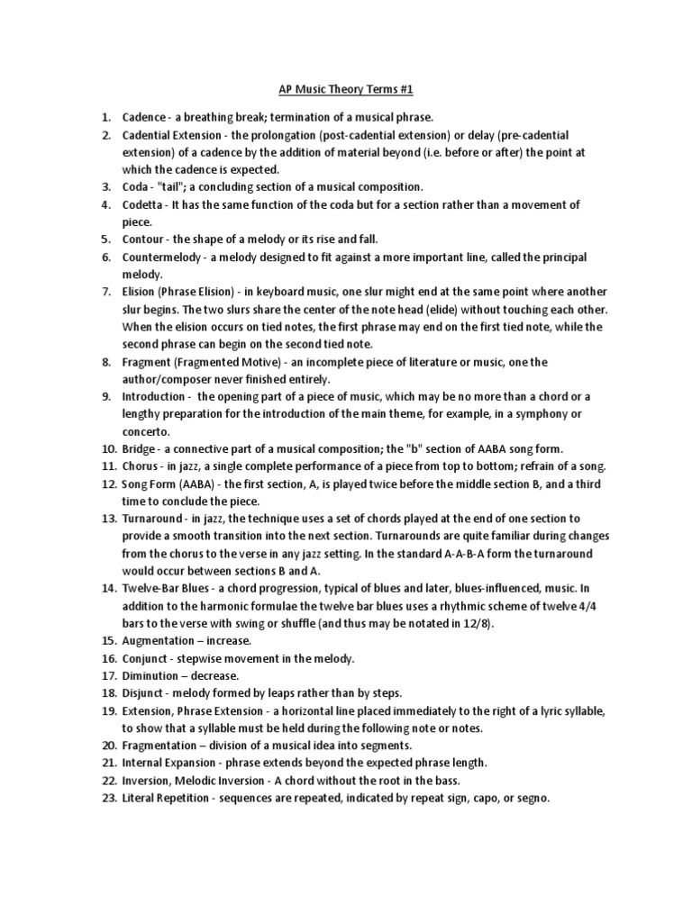 AP Music Theory Terms 1 Download Free PDF Musical Compositions